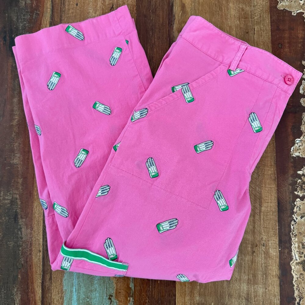 Lilly Pulitzer Cotton Spandex‎ Golf Glove Design Cropped Pants Size 8
